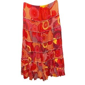 Rene Margo Boho, Peasant, Midi Skirt.  Red, Yellow & White. Size M